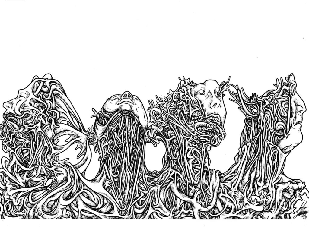 Marker drawing of four human head
