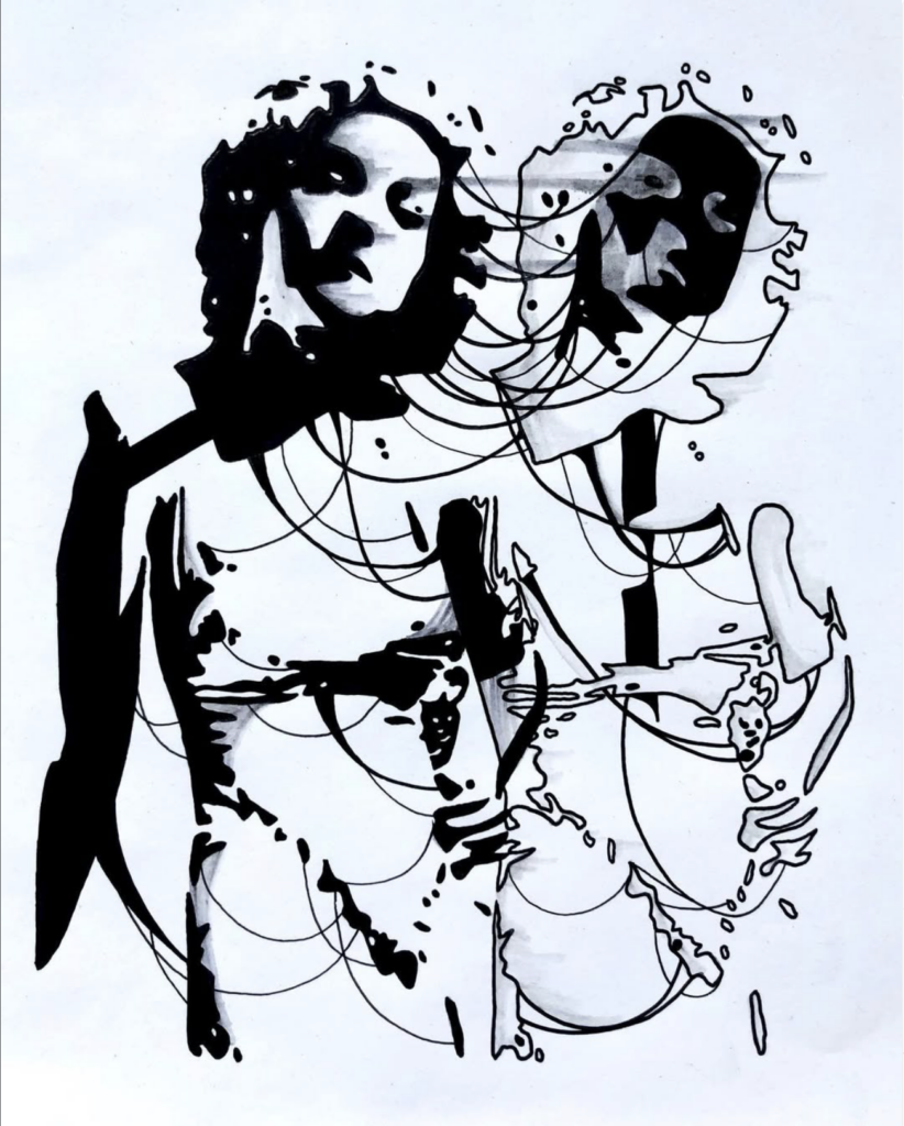 Black and white drawing of a person