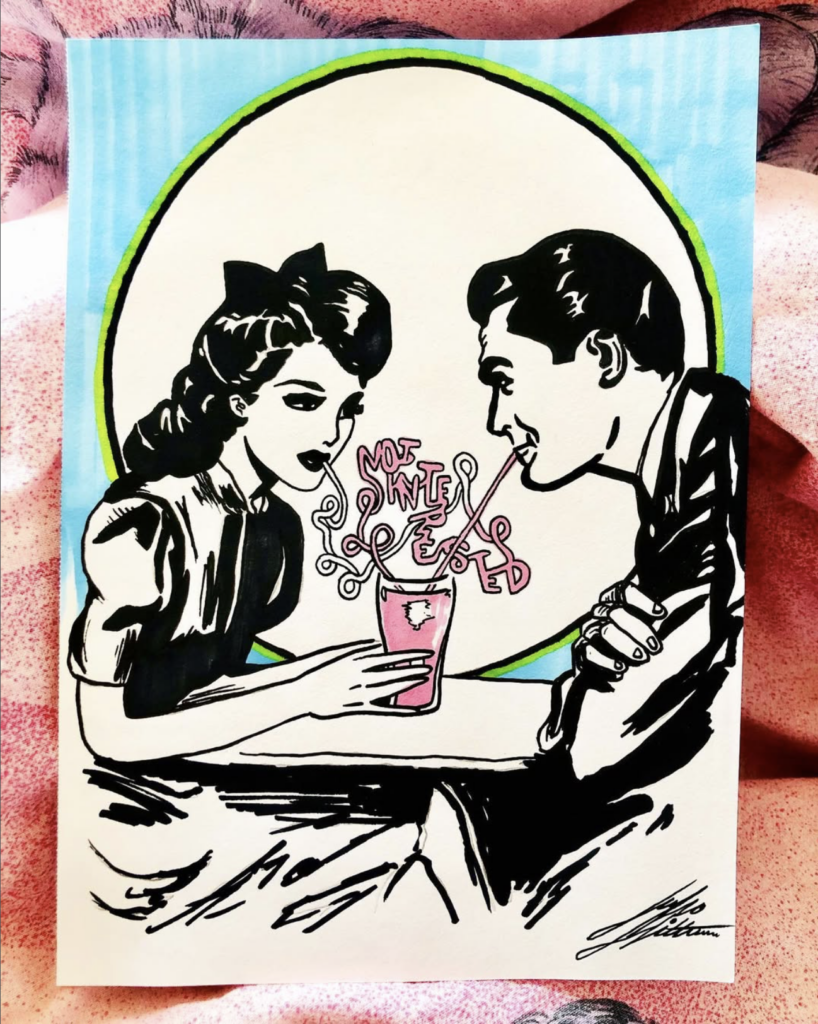 Drawing of a couple drinking a lemonade