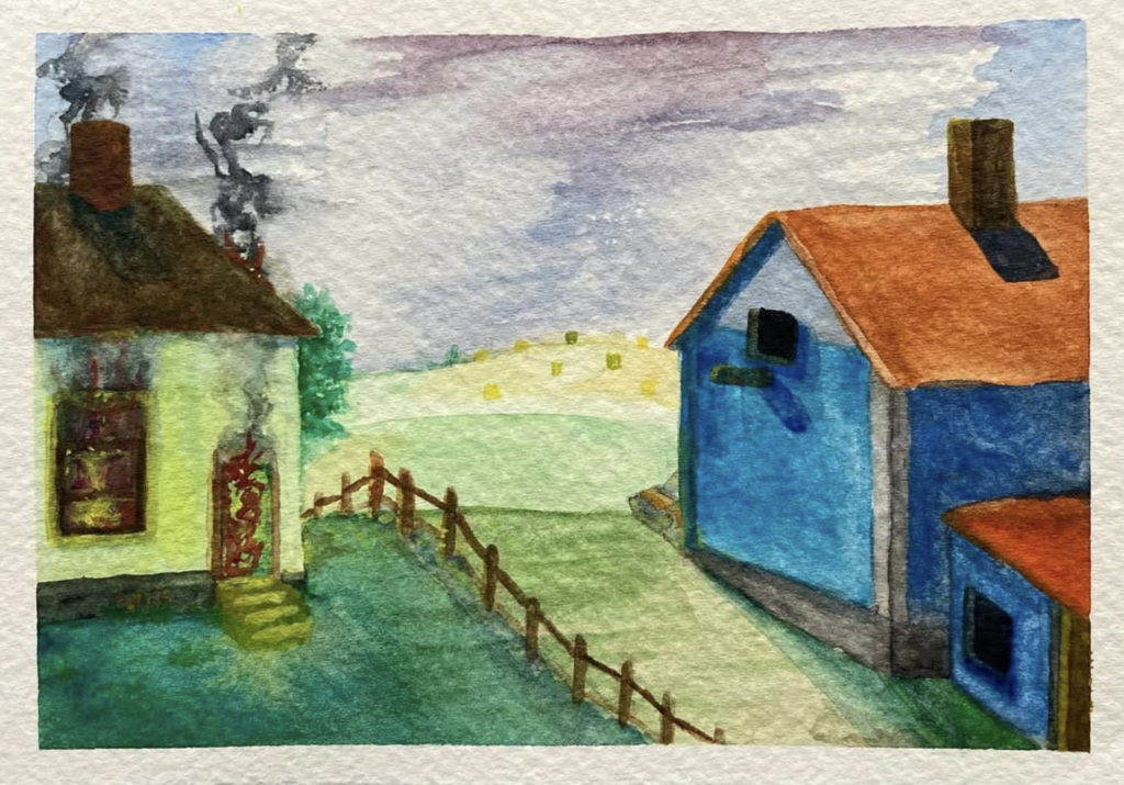 Watercolor painting of houses