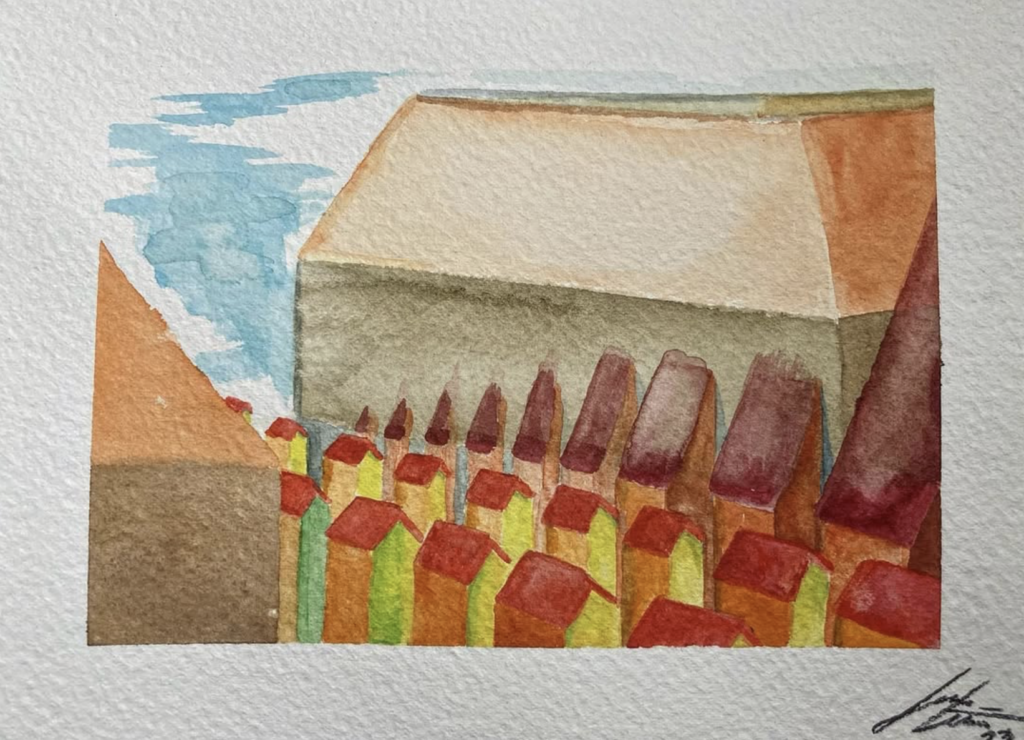 Watercolor painting of a town