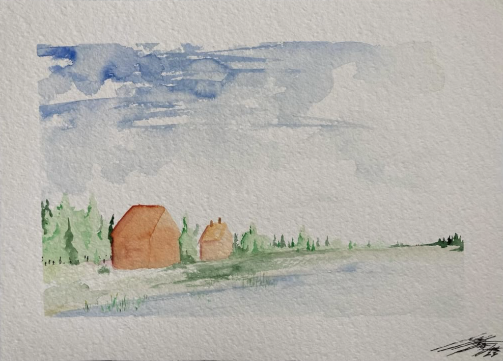 Watercolor painting of a landscape